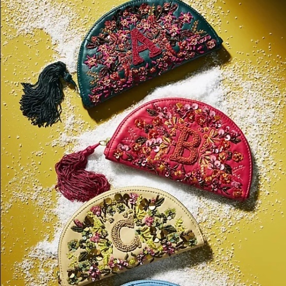 Anthropologie H Leather Beaded Monogram Pouch - Picture 2 of 5